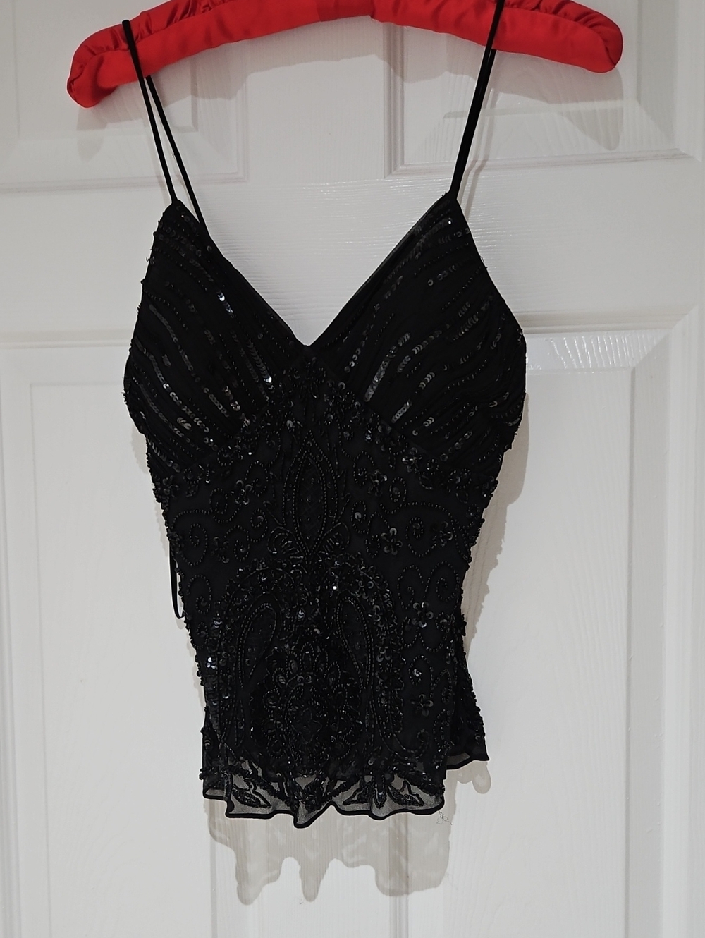 Luxe Black Beaded Spaghetti-Strap Camisole Top